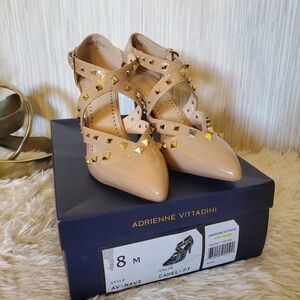 Adrienne Vittadini Camel Gold Studded 3.5" Heels Size 8 M Neutral Nude Glam